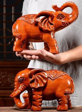 木雕大象摆件大号一对实木质雕刻家居客厅电视柜玄关摆设工艺礼品