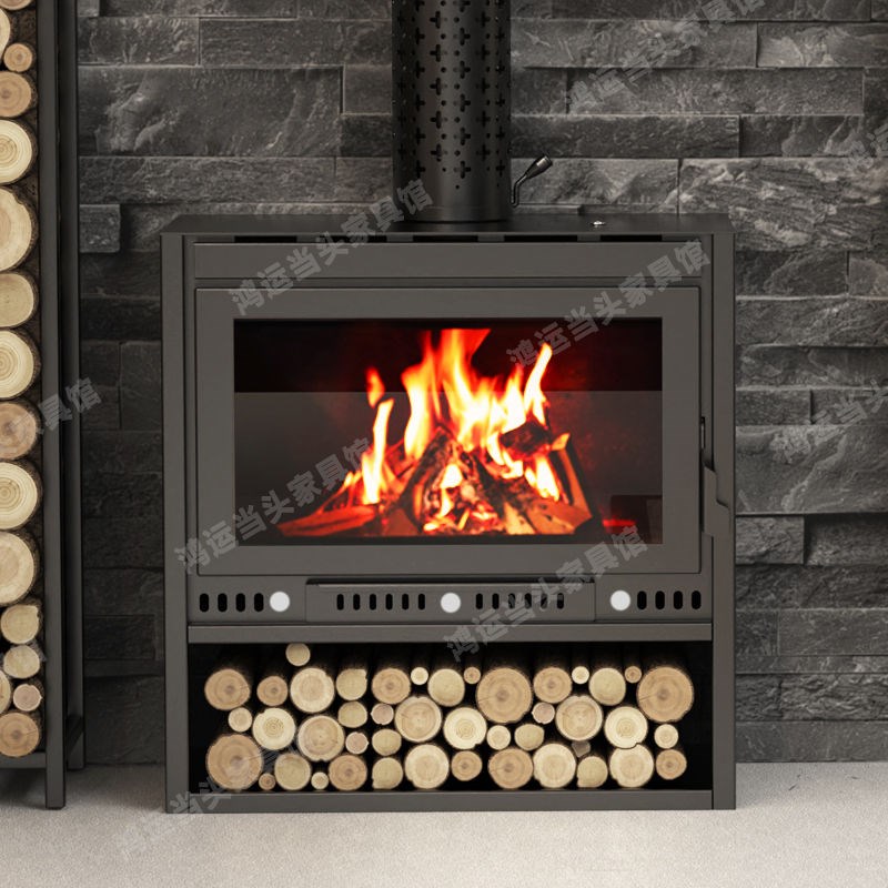 新款加厚燃木壁炉烧木柴真火别墅民宿复古火焰壁炉家用无烟取暖炉