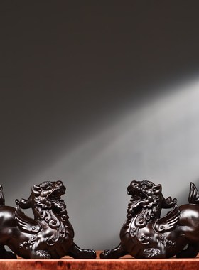 黑檀木雕貔貅一对摆件实木皮丘家居客厅玄关办公桌面装饰工艺礼品