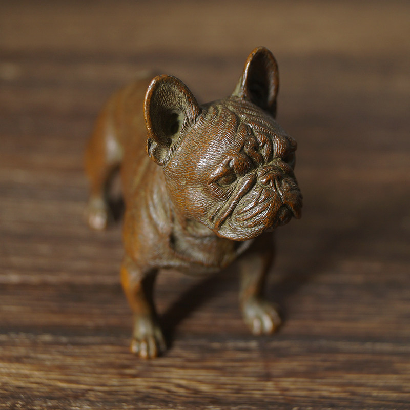 厂价苏工精铜斗牛犬生肖狗茶宠茶玩创意博古架盆景微景观造景摆件