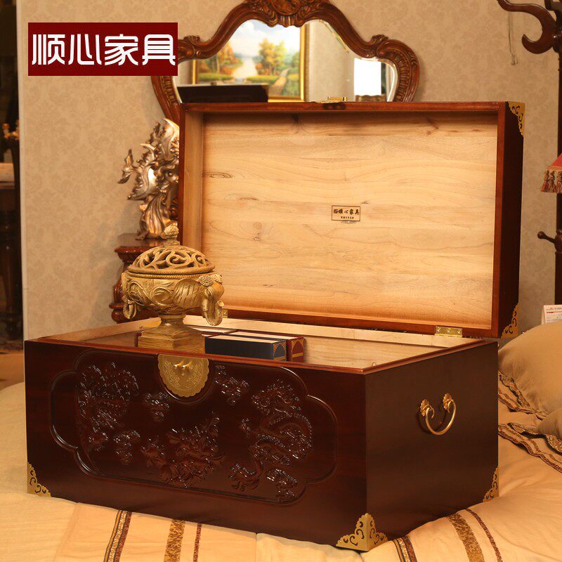 顺心雕花龙凤樟木箱子香樟木箱子全樟木衣箱婚嫁箱樟木箱大号家用