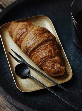 触造 圆角长方黄铜盘 纯手工锻造蜡烛托盘甜点首饰收纳置物