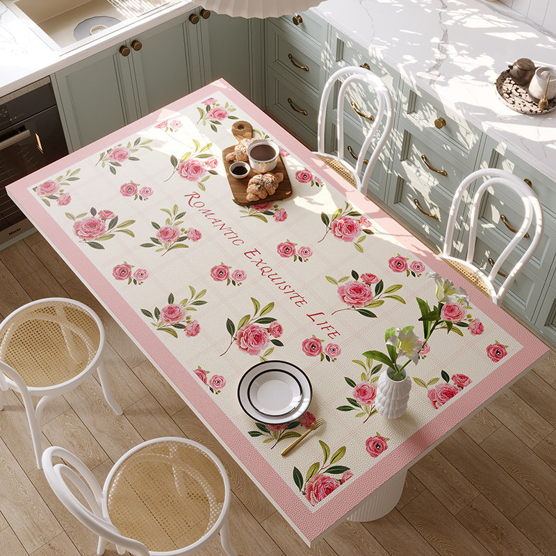 田园玫瑰皮革桌布防水防油免洗桌面垫长方形台面垫茶几垫布圆桌垫