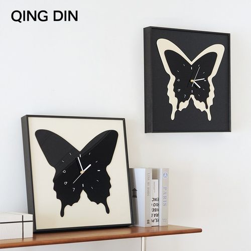 电表箱装饰画带钟表高级电表箱遮挡蝴蝶时钟静音免打孔玄关挂画