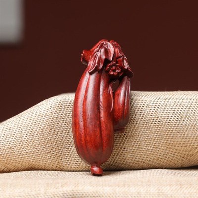 天然紫檀绿檀木雕丝丝牵挂文玩丝瓜手把件把玩盘玩装饰品桌面摆件