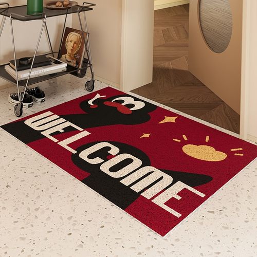 蛇年红色入户门地垫丝圈PVC耐脏除尘门口进门地毯玄关室内垫定制