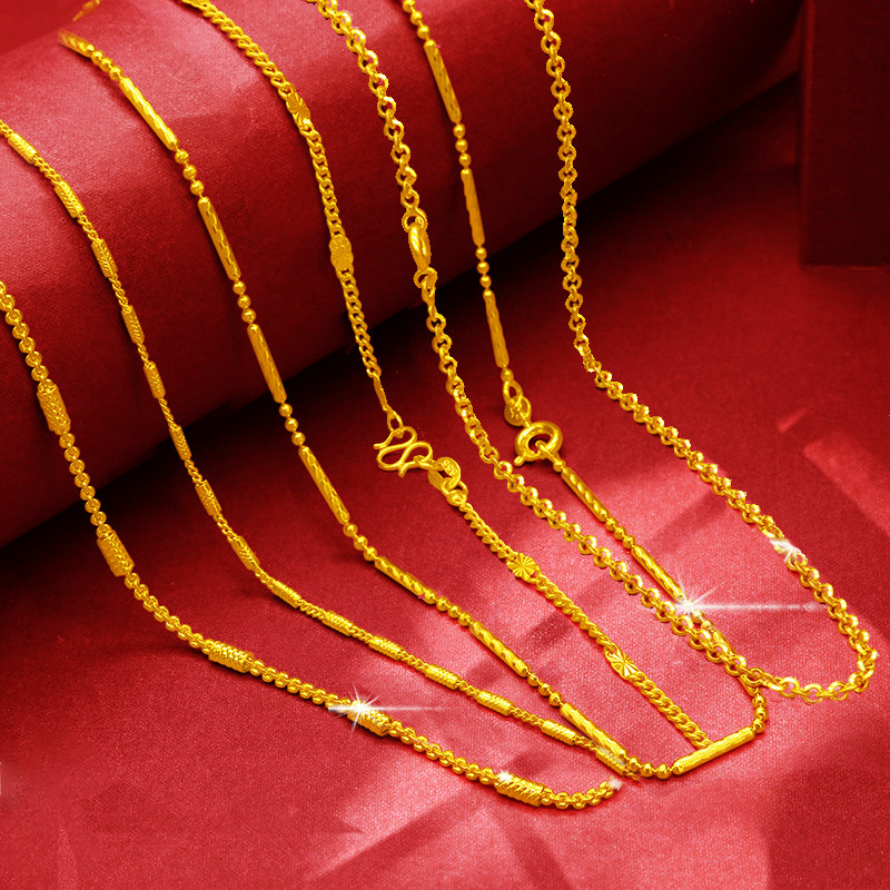 镀黄金项链女简约沙金细锁骨链子金店同款蛇骨麻花链纯金色首饰品