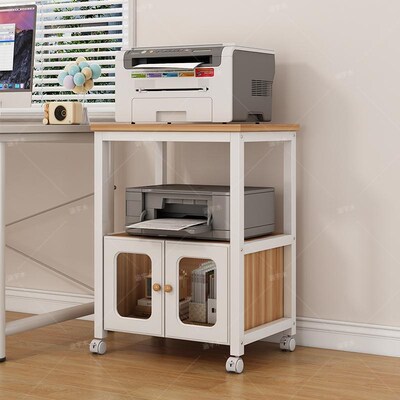 移动打印机置物架落地办公v室桌边多层收纳架复印机放置柜双层带