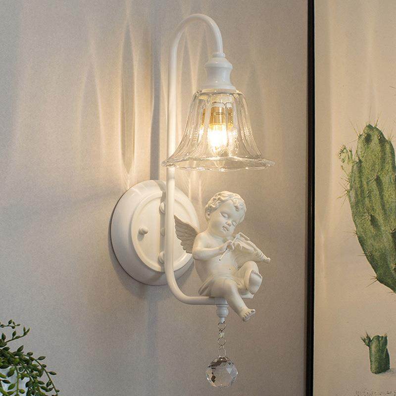 小提琴壁灯免布线北欧卧室床头灯美式客厅走廊阳台天使充电款壁灯