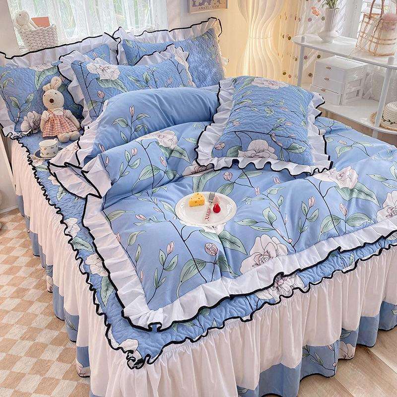 四季通用床单三四件套单双人公主风加厚夹棉防滑床裙床罩斜纹热销