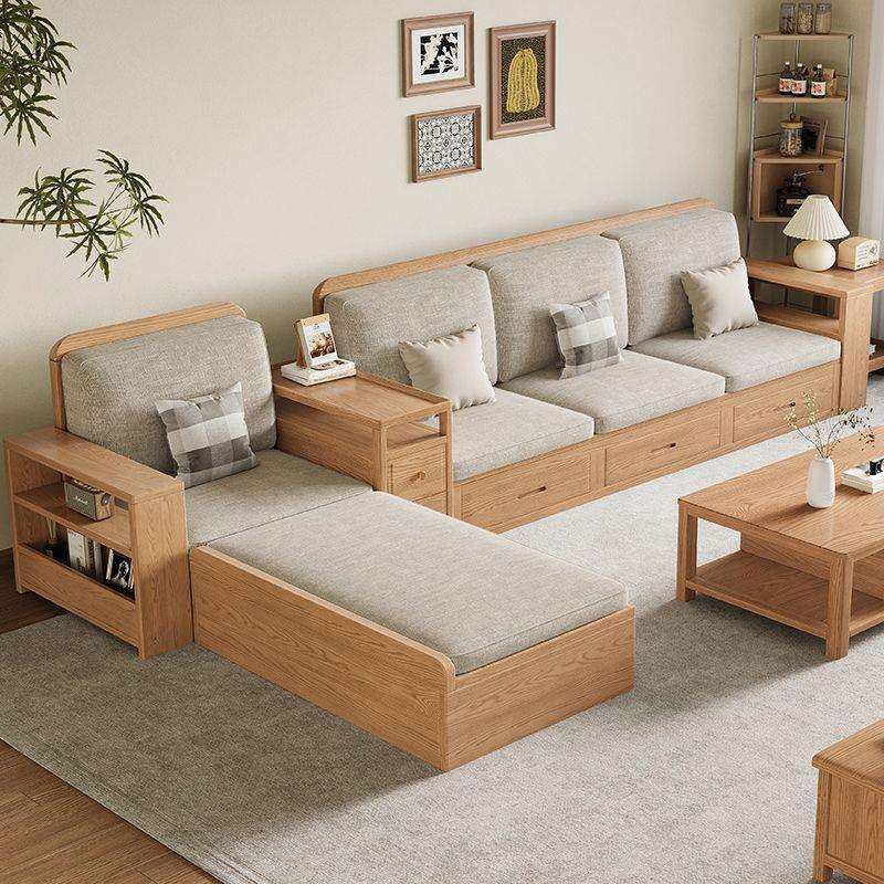 北欧白蜡木实木沙发现代简约冬夏两用小户型抽屉款储物原木色家具