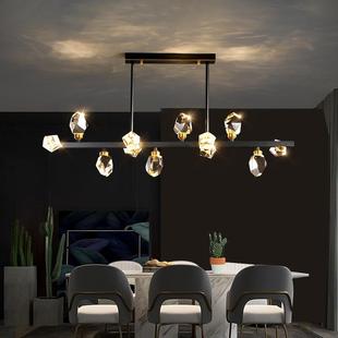 轻奢全铜餐厅吊灯水晶灯2021年新款 高档大气后现代简约长条饭厅灯