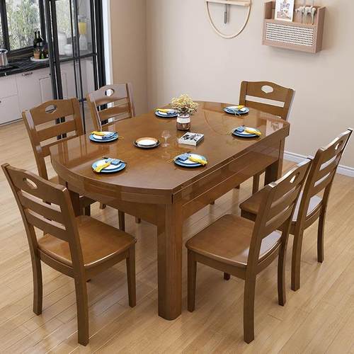 全实木餐桌椅组合家用可伸缩折叠桌饭桌方圆两用小户型可变圆桌子