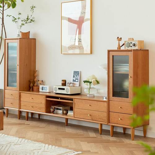 北欧实木茶几电视柜组合日式收纳柜樱桃木客厅家具简约小户型柜子