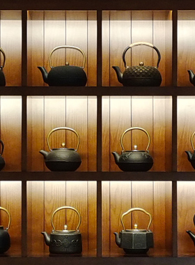 博古架茶柜中式茶壶铁壶茶室茶馆高档复古摆件铸铁壶烧水壶煮茶壶