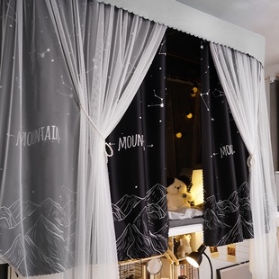 强遮光u型轨道床帘学生宿舍上铺上下铺蚊帐一体式 双滑轨寝室窗布y