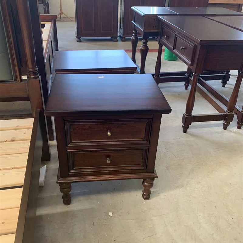 美式简约高端复古全原木网红床头柜收纳柜三斗柜560*420*585mm