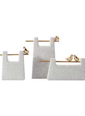 新中式陶瓷摆件铜鸟工艺品酒店样板房间客厅玄关书柜软装饰品摆设