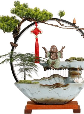中式流水摆件招财循环水客厅生财创意家居水景办公室桌面开业礼品