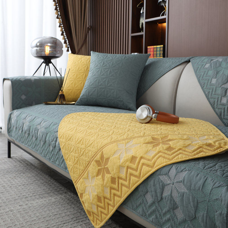 深色水洗纯棉四季通用沙发垫北欧简约防滑套罩巾客厅耐脏坐垫盖布