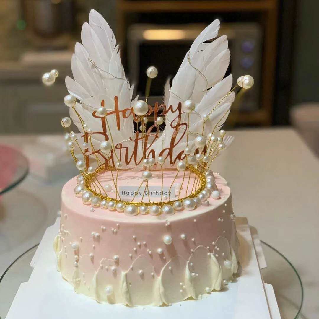情人节皇冠蛋糕装饰珍珠海藻皇冠烘培摆件公主女王网红生日装扮