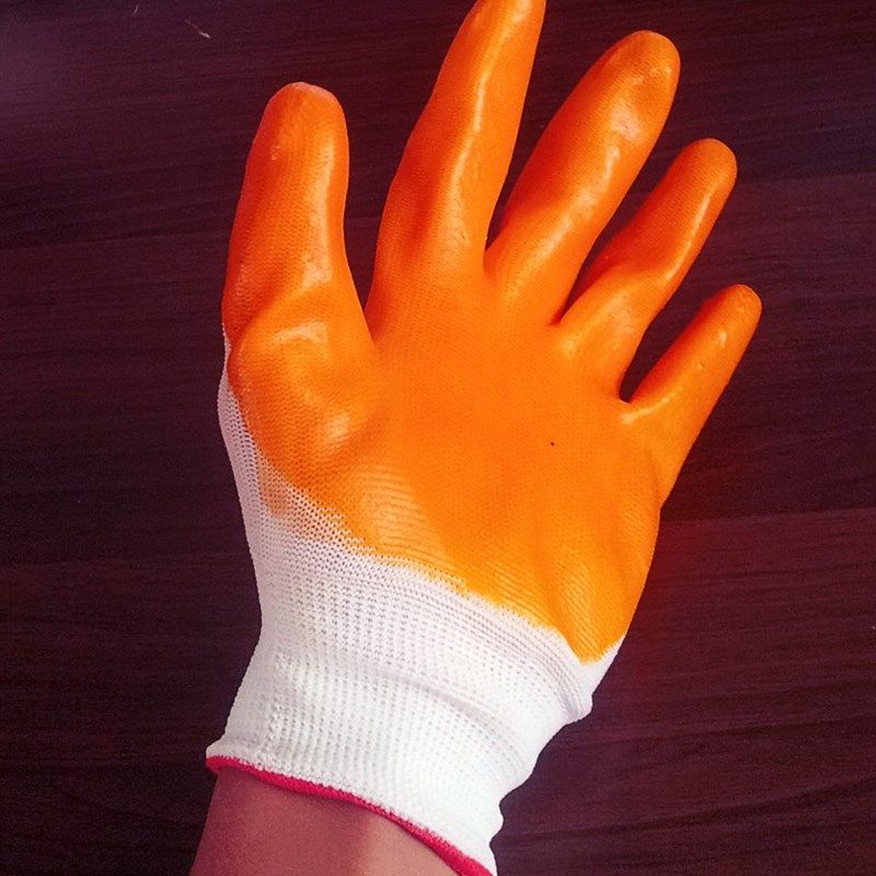 PVC大半挂手套全指/加厚尼龙涂胶 牛筋防护劳保防割手套/包邮