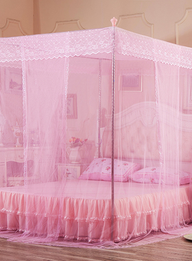 蚊帐三开门加粗落地不锈钢支架1.5宫廷方顶公主风家用蚊帐1.8米床