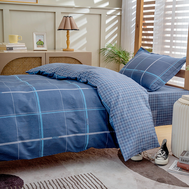 纯棉条纹格子学生宿舍三件套床上用品大学单人床全棉床单被套被子