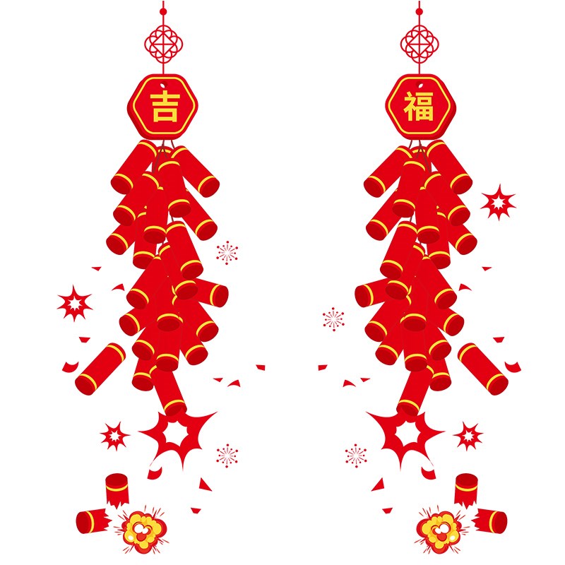 新年装饰品爆竹过年布置窗户玻璃贴画客厅推拉门贴红鞭炮春节贴纸