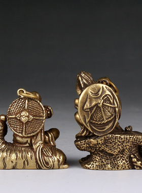 黄铜实心降龙伏虎罗汉摆件纯铜微雕工艺品古玩铜雕桌面摆设铜器