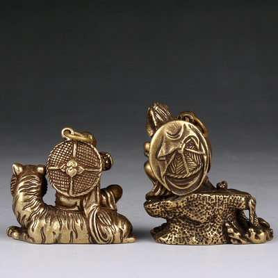 黄铜实心降龙伏虎罗汉摆件纯铜微雕工艺品古玩铜雕桌面摆设铜器