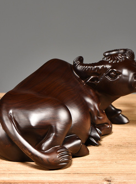 黑檀木雕水牛摆件实木雕刻十二生肖卧牛家居办公室摆设开业送礼品