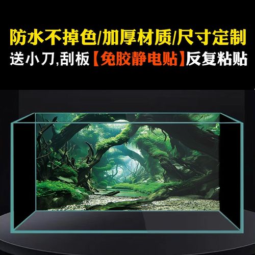 静电贴鱼缸背景纸3d立体高清图贴画造景水族箱5d壁纸森林绿色定制