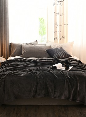 加厚纯色法兰绒毛毯沙发瑜伽盖毯双面绒宿舍床单人橙色紫色深蓝色