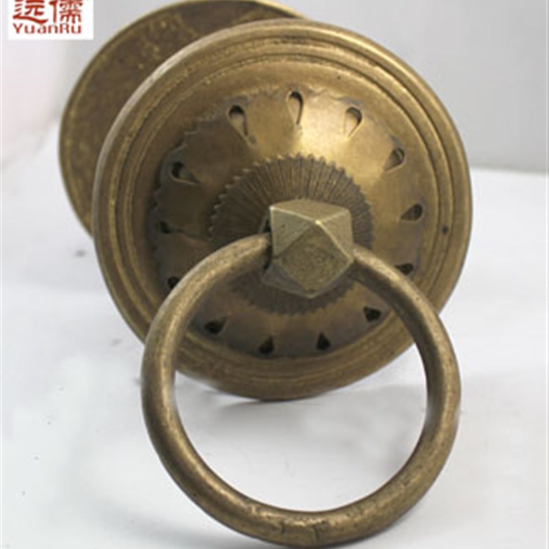 远儒铜雕 仿古黄铜门环中式黄铜拉手YRH087可对装可装玻璃门内外