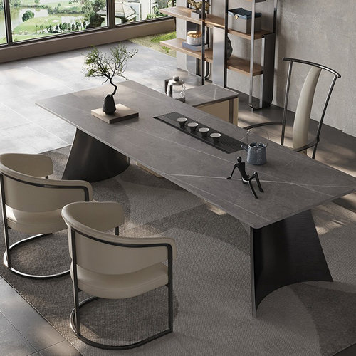 意式极简别墅高档会所岩板茶台茶桌设计师款接待洽谈泡茶桌椅组合