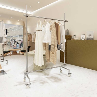 服装店展示架不锈钢吊架悬挂带轮子女装店橱窗升降可调节挂衣杆