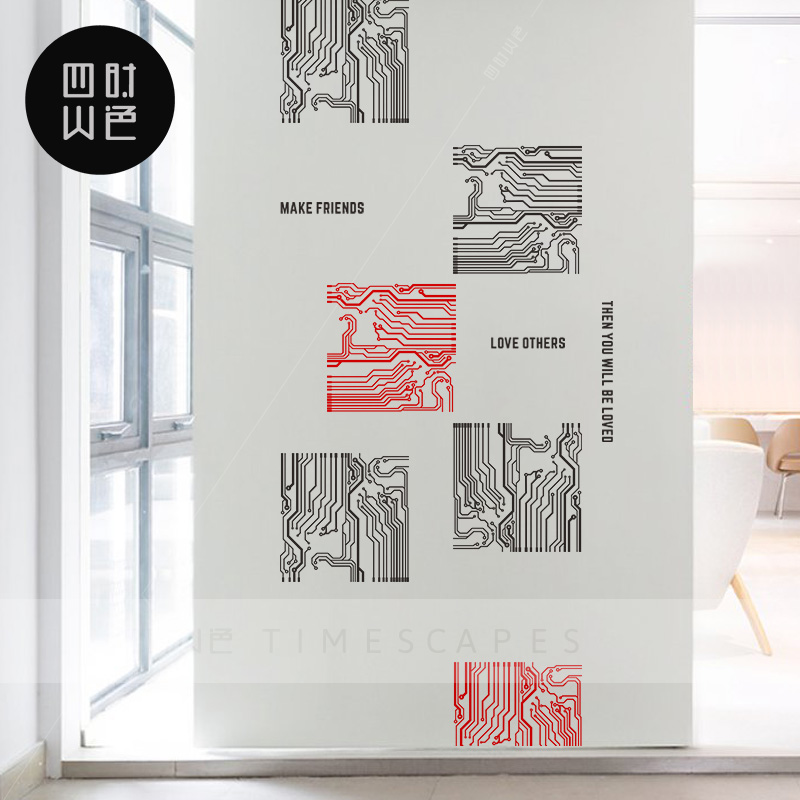 信息电路板几何图形装饰墙贴画玻璃隔断防撞条标识工业背景墙贴纸图片