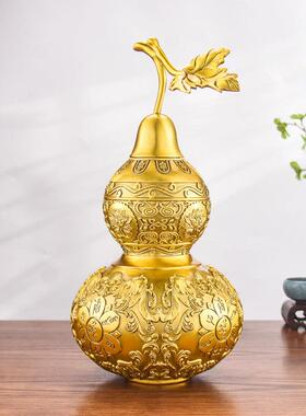 铜掌柜葫芦摆件黄铜大号开 口空心家居客厅玄关装饰六字真言铜葫