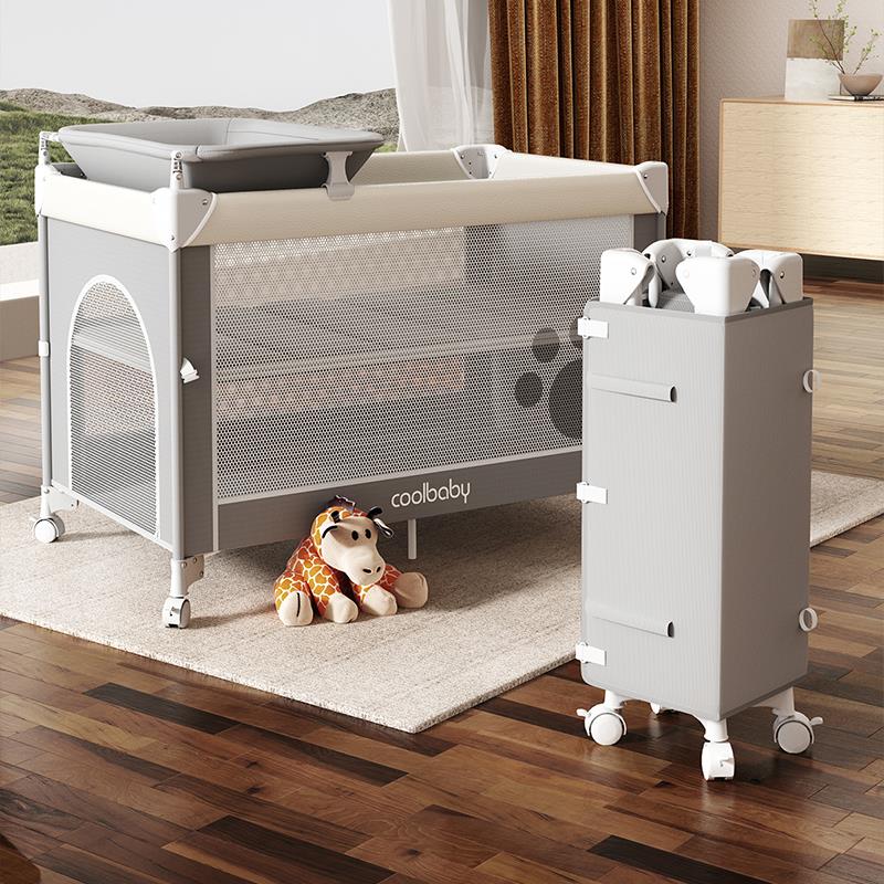 coolbaby多功能婴儿床可调高度拼接大床宝宝床可折叠可移动便携式