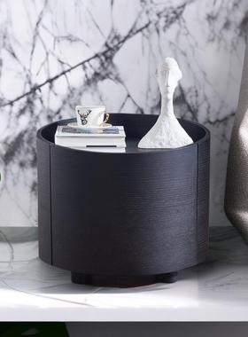 意式极简poliform圆形床头柜现代简约实木北欧储物卧室烤漆床边柜