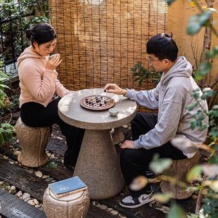 户外庭院彷石桌石凳一套家用花园桌椅下棋桌民宿院子别墅装饰造景