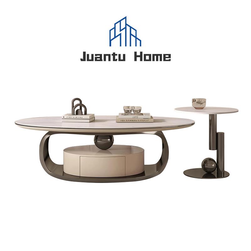 意式轻奢椭圆形岩板茶几组合小户型客厅家用现代简约高端高级感
