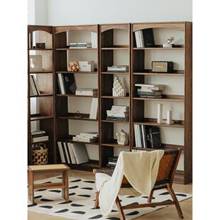 武营拱桥书柜黑胡桃实木客厅全墙组合式书架落地式储物架自由组合