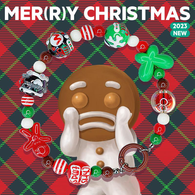 PaPa制造局 圣诞氛围手绘珠子手机链条串珠挂链可爱手机壳挂绳短