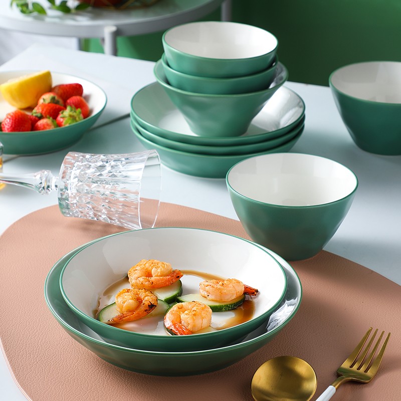 碗家用2021新款陶瓷吃饭碗米饭碗套装防烫面碗汤碗10个装可微波