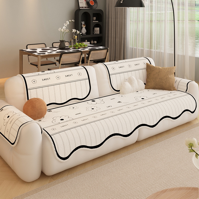 韩系简约夏季天冰丝皮沙发垫子四季通用防滑直排坐垫套罩异形盖布