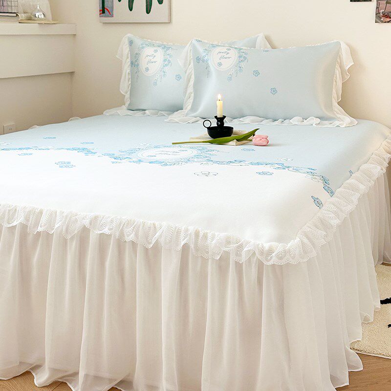 夏季a类母婴级冰丝凉席三件套小清新花边可机洗空调软席床裙,床上用品,冰丝席,淘宝优惠券,粉丝福利购,淘宝优惠卷