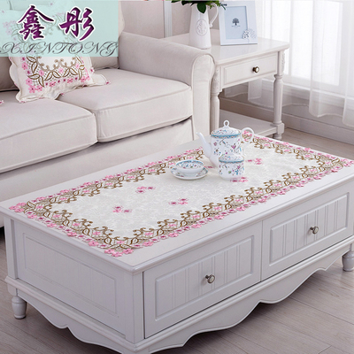 椭圆形小茶几桌布布艺长方形茶几垫现代简约欧式客厅家用蕾丝盖布
