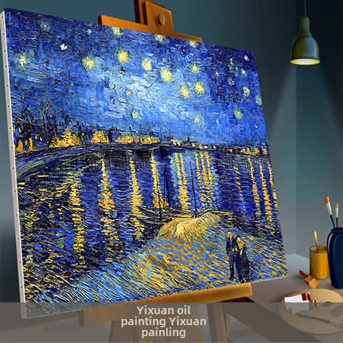 梵高星空下浪漫的河纯手绘油画客厅酒吧咖啡厅卧室抽象无框装饰画